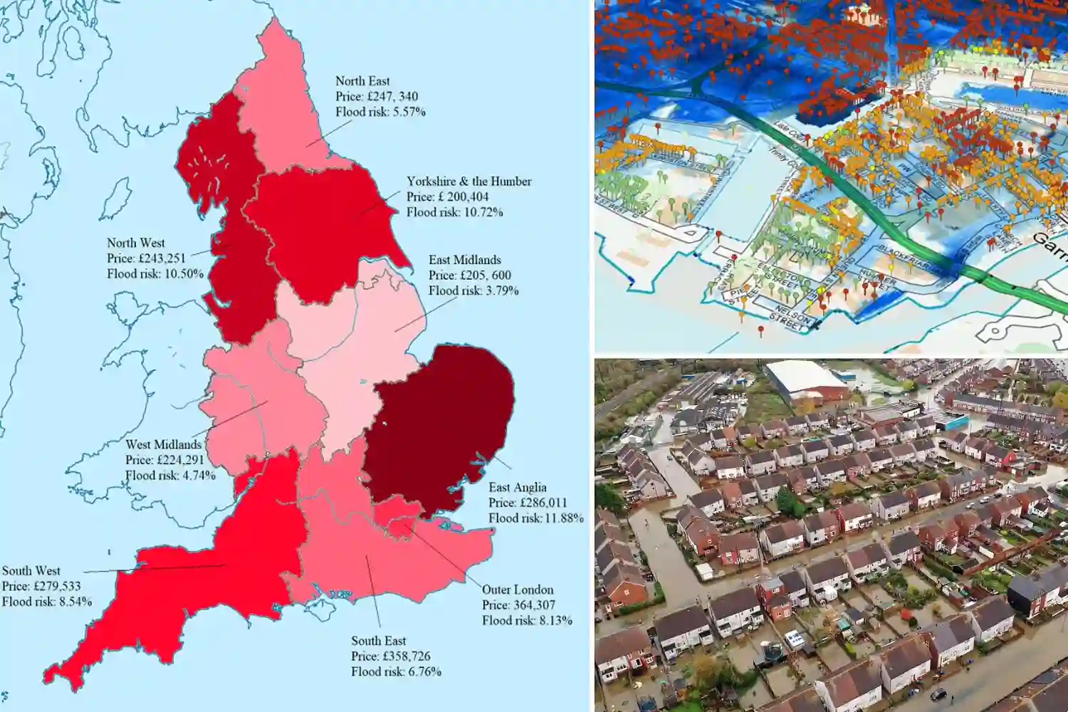 Conveyancing searches flood risk report showing property flood zone map and risk rating for buying property