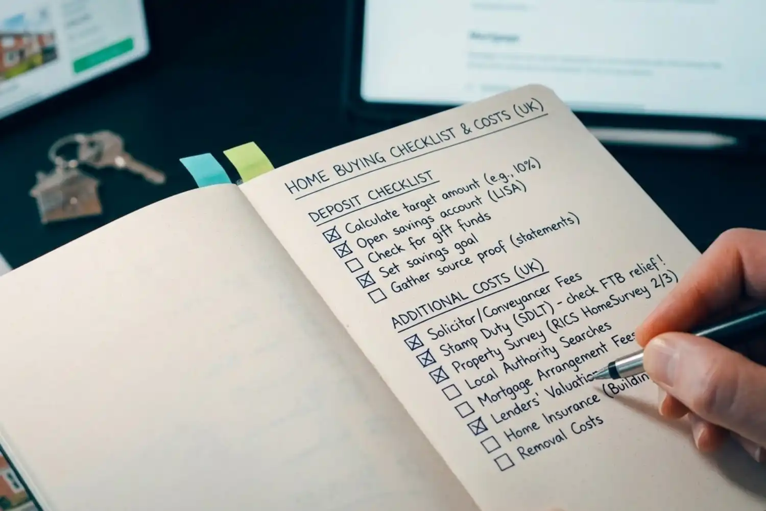 First-time buyer deposit checklist — additional house buying costs including stamp duty solicitor fees and surveys UK