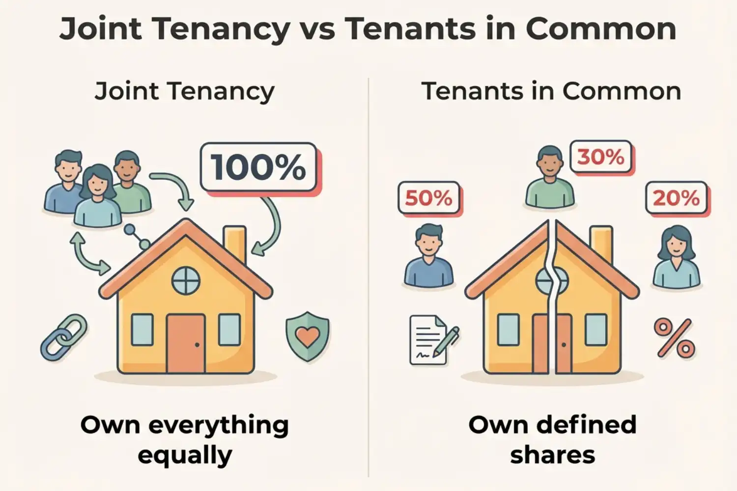 Joint tenancy vs tenants in common — UK property ownership explained for buyers
