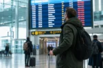 Flight delay compensation — passengers waiting at airport departure board