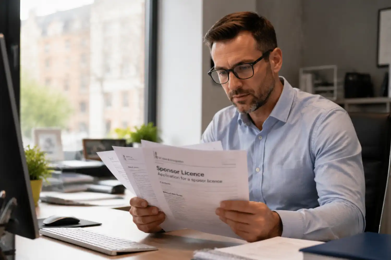 UK visa sponsorship — employer reviewing sponsor licence application documents