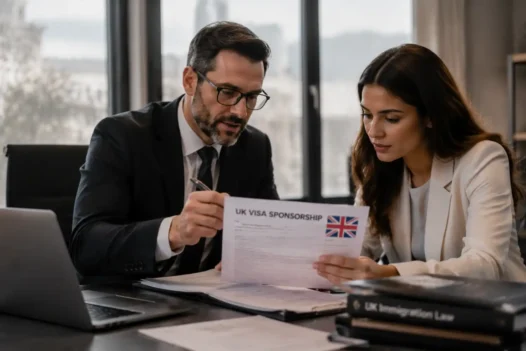 Who can sponsor a visa in the UK — employer and employee reviewing visa documents