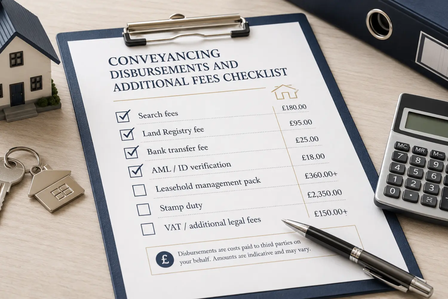 Conveyancing disbursements and additional fees checklist illustration
