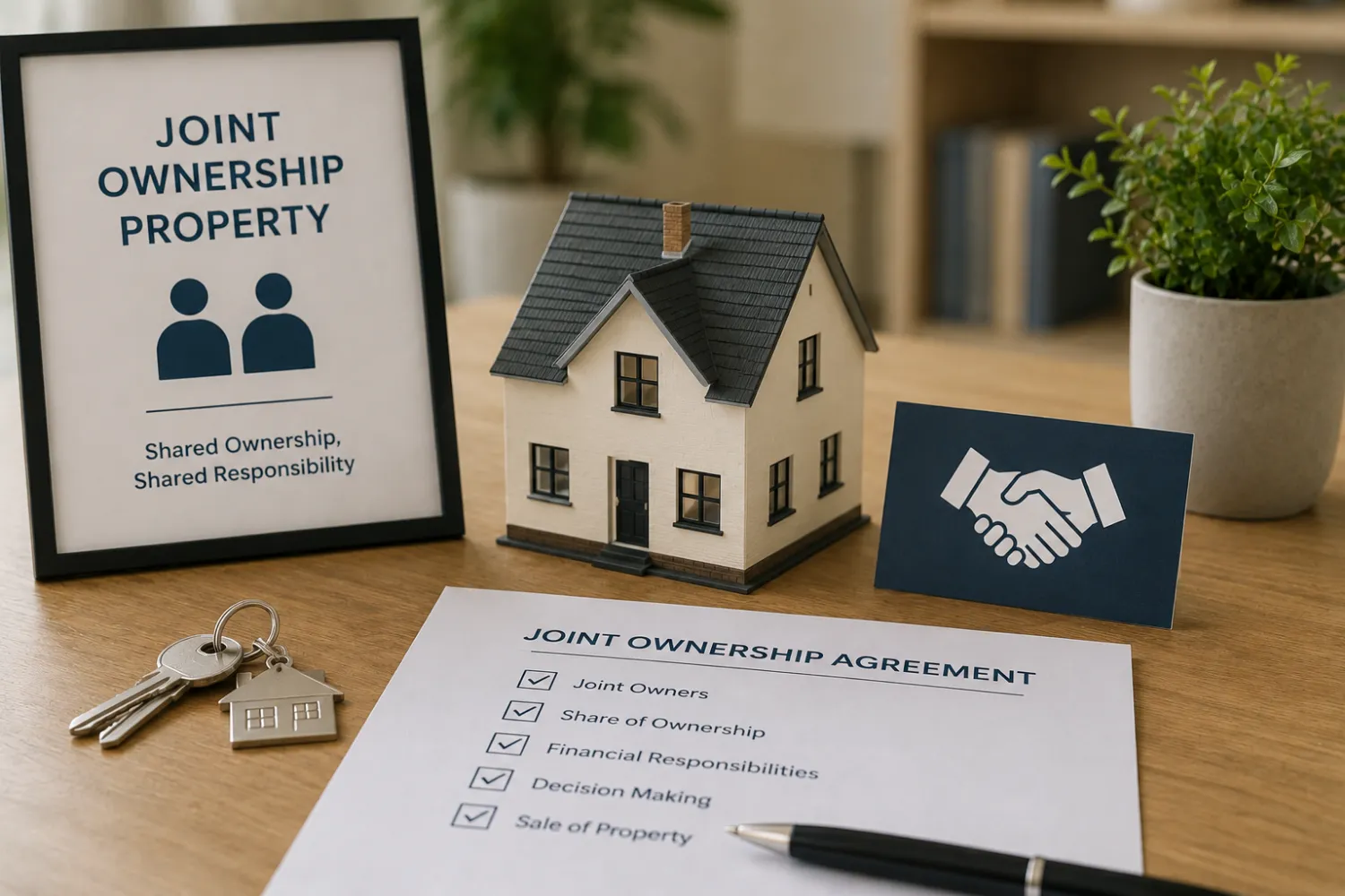 Solicitor explaining joint ownership property UK documents to clients
